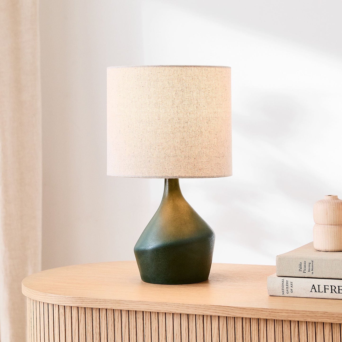 Asymmetry Ceramic Table Lamp (17") | Sculptural Accent Lighting with Linen Shade