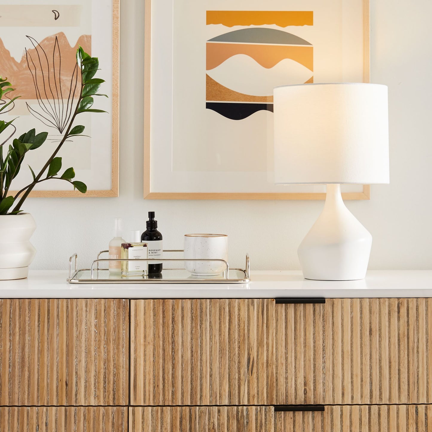 Asymmetry Ceramic Table Lamp (17") | Sculptural Accent Lighting with Linen Shade