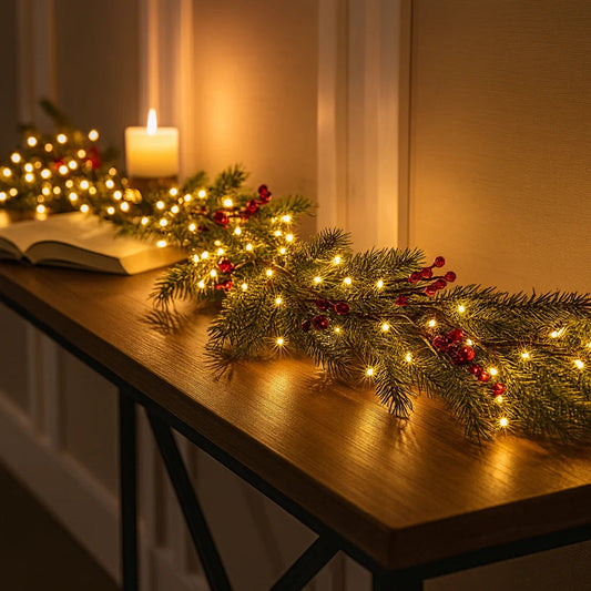 Winter Berry Garland With Lighting – Vibrant Red Berries for Festive Ambiance 1