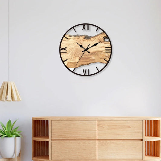 Wooden Wall Clock with Resin Accents – Artistic Design for Modern Interiors 1