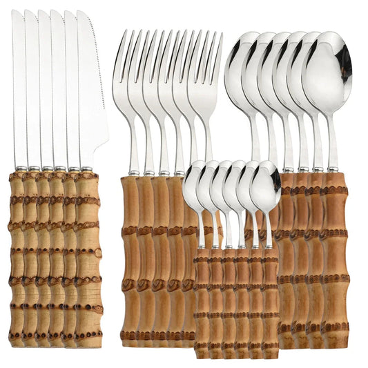 24-Piece Bamboo Cutlery Set – Stylish, Eco-Friendly Dining Essentials 0