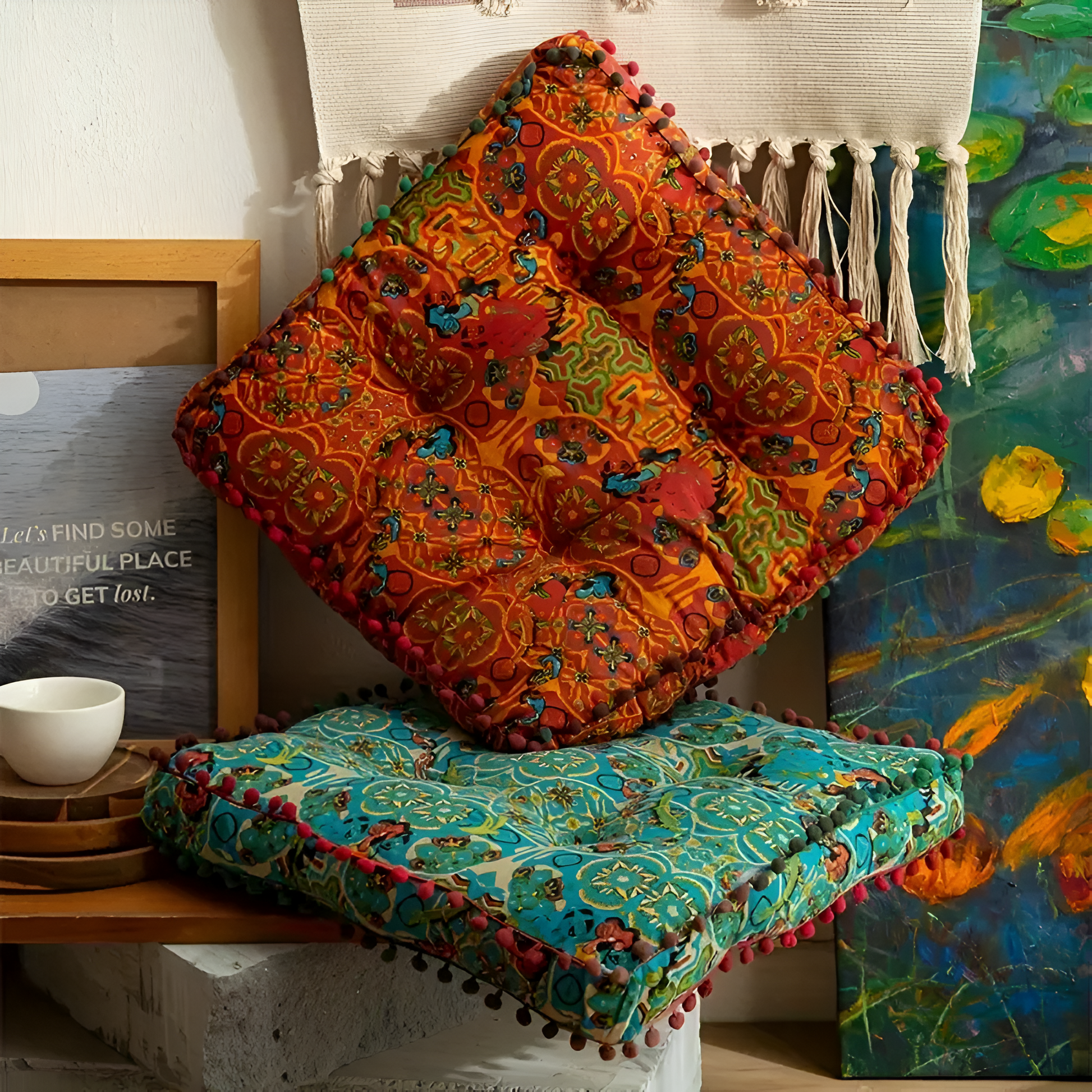 Bohemian Embroidered Floor Cushion – Artistic Comfort For Relaxing Spaces 2