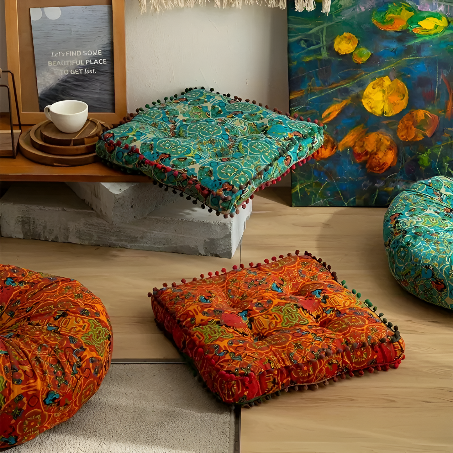 Bohemian Embroidered Floor Cushion – Artistic Comfort For Relaxing Spaces 4