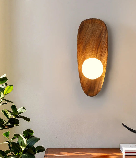 Camille Wall Lamp – Elegant Acacia Wood and Opal Glass Design 0