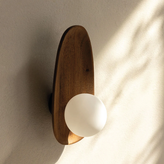 Camille Wall Lamp – Elegant Acacia Wood and Opal Glass Design 1