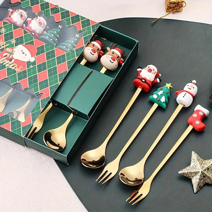 Christmas Fork and Spoon Set – Charming Santa Design for Festive Feasts 4