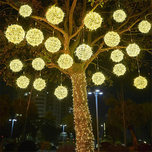 Christmas LED Rattan Ball Garland – Festive Glow for Outdoor Gatherings 1