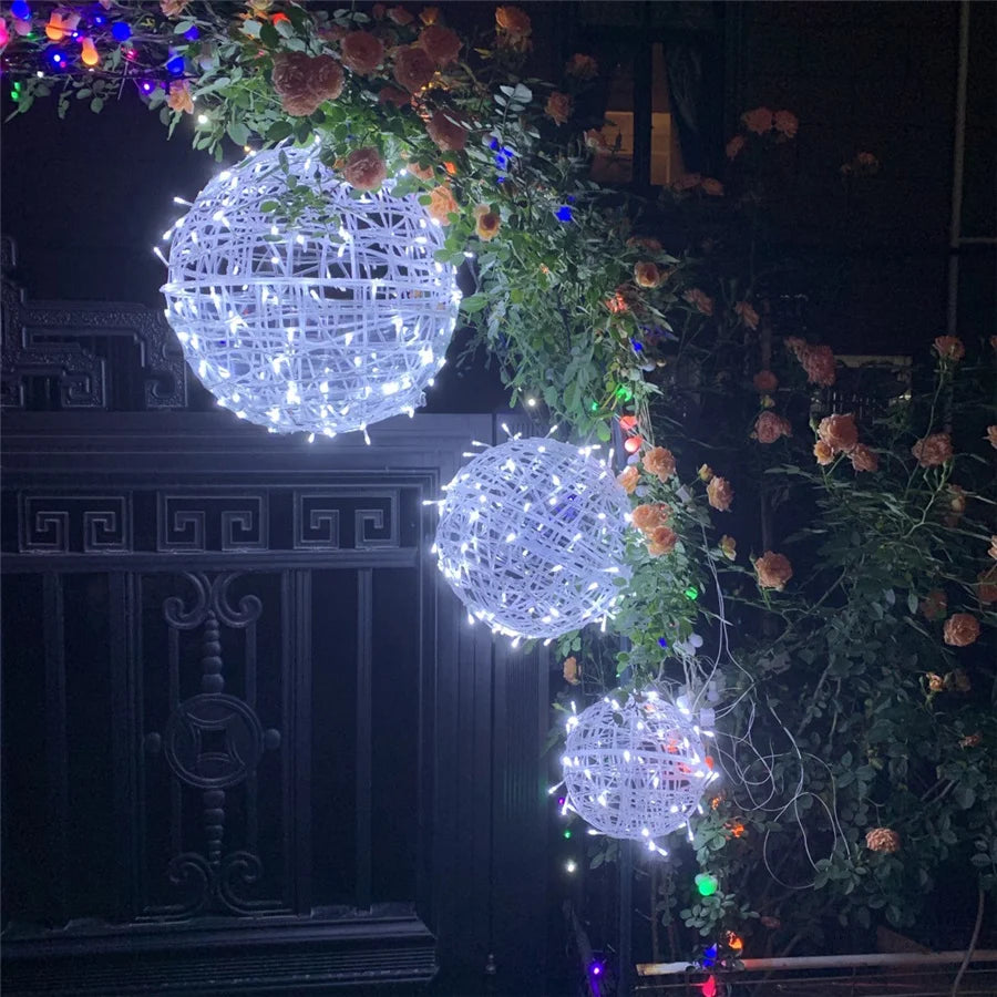 Christmas LED Rattan Ball Garland – Festive Glow for Outdoor Gatherings 7