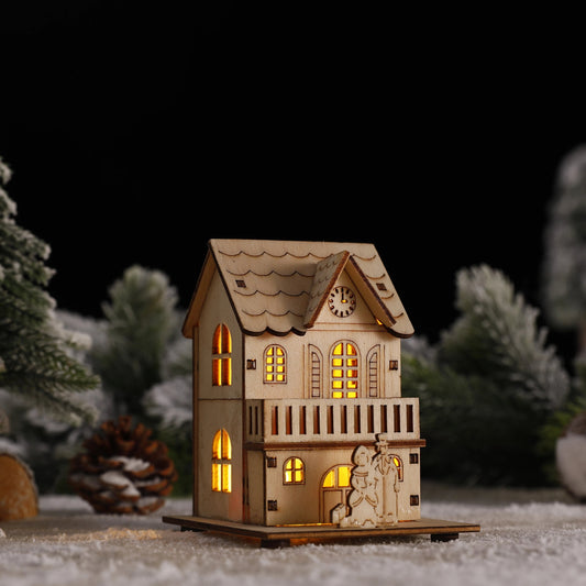 Christmas Wood House with LED Light – Charming Glow for Festive Spirit 0
