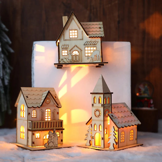 Christmas Wood House with LED Light – Charming Glow for Festive Spirit 1
