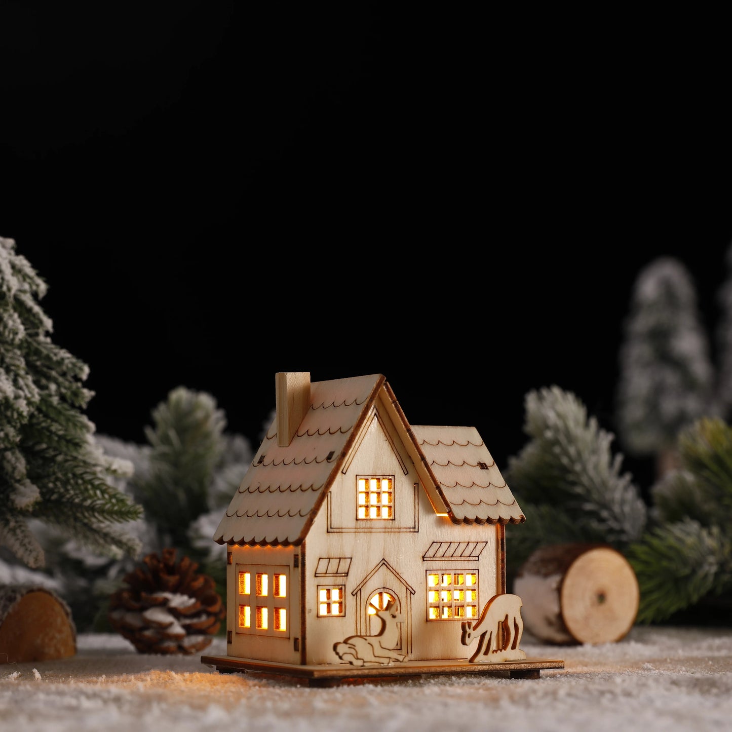 Christmas Wood House with LED Light – Charming Glow for Festive Spirit 2