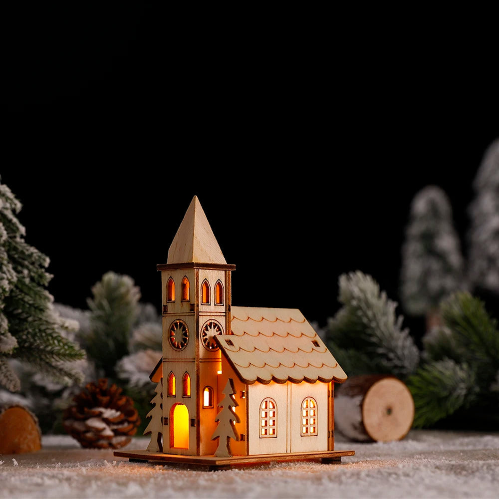 Christmas Wood House with LED Light – Charming Glow for Festive Spirit 3