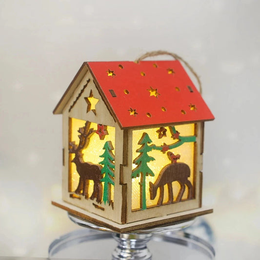 **Christmas Wood Pendant Cabin** – **Festive Lighting with Warm Glow** 0