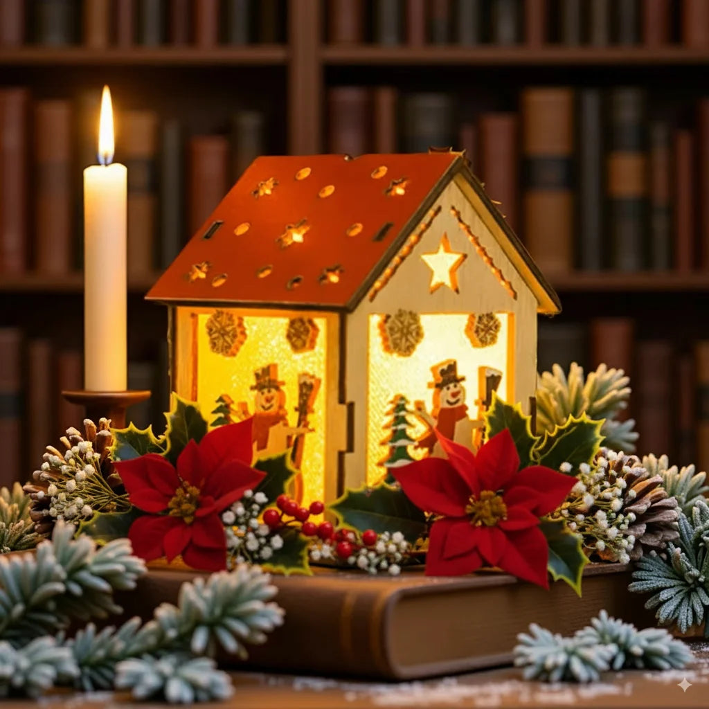 **Christmas Wood Pendant Cabin** – **Festive Lighting with Warm Glow** 1