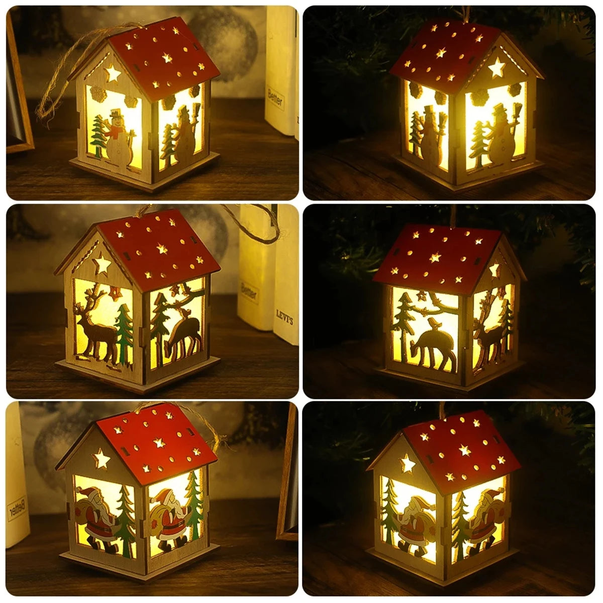 **Christmas Wood Pendant Cabin** – **Festive Lighting with Warm Glow** 5
