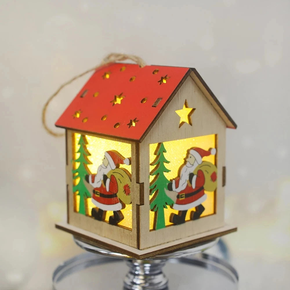 **Christmas Wood Pendant Cabin** – **Festive Lighting with Warm Glow** 6