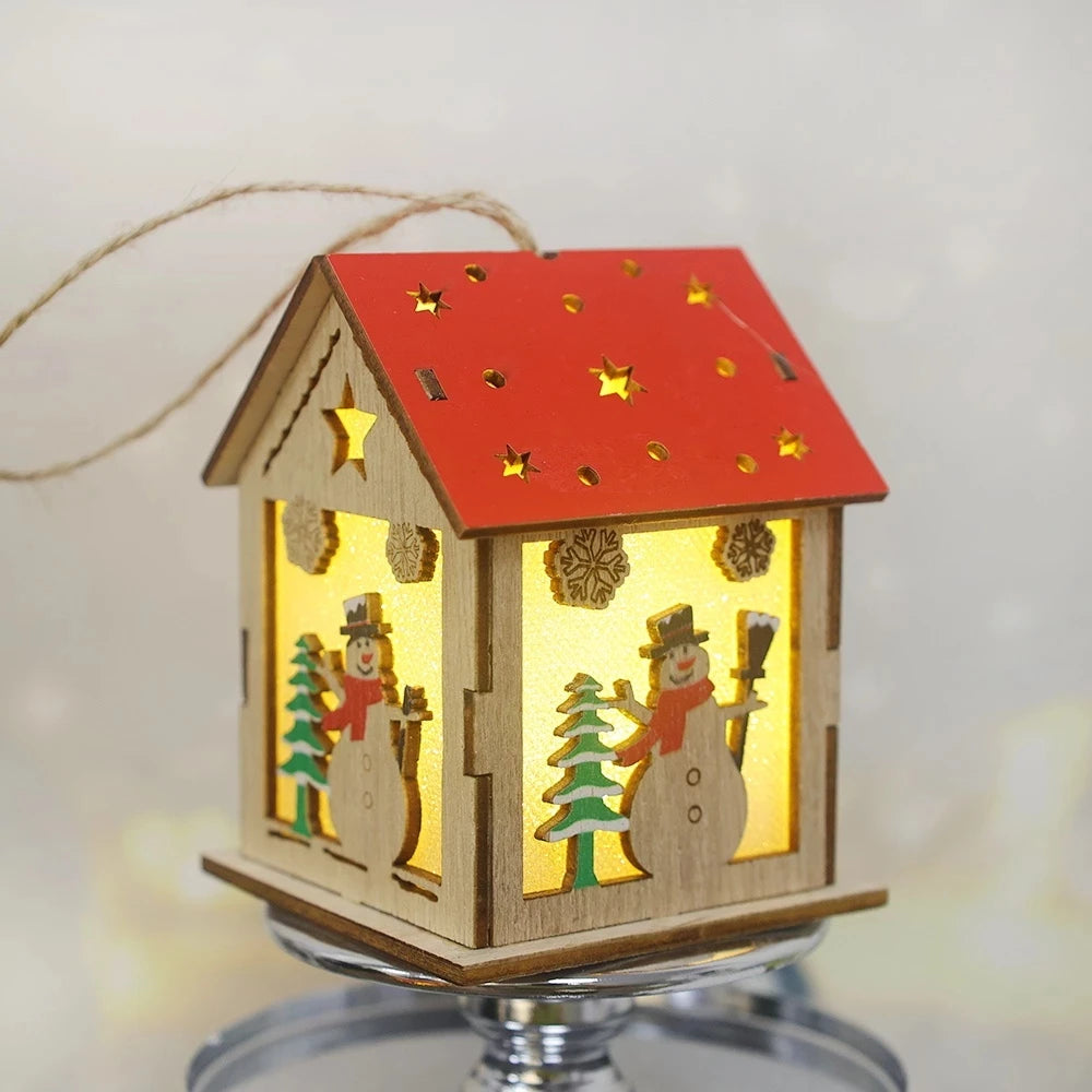 **Christmas Wood Pendant Cabin** – **Festive Lighting with Warm Glow** 7