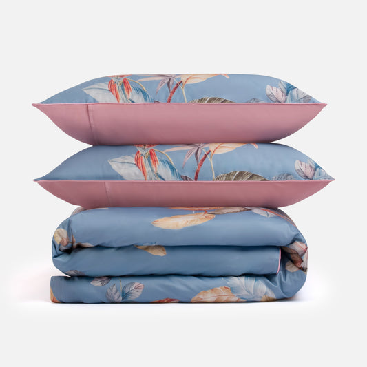 Colorful Tree Print Duvet Cover Set – Tropical Serenity with Vintage Style 0