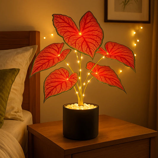 Crimson Monstera Table Lamp – Exotic Design with Warm Illumination 0