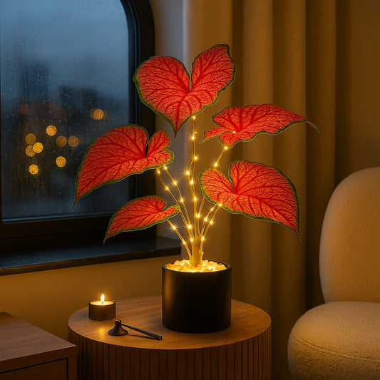 Crimson Monstera Table Lamp – Exotic Design with Warm Illumination 1