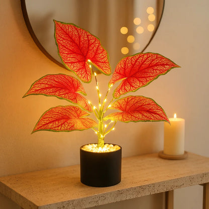 Crimson Monstera Table Lamp – Exotic Design with Warm Illumination 2