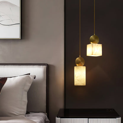 Etruscan Alabaster Pendant Light – Cozy Ambiance with Elegant Brass Shade 2