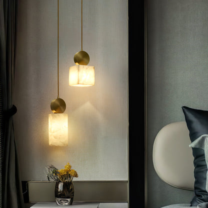Etruscan Alabaster Pendant Light – Cozy Ambiance with Elegant Brass Shade 3