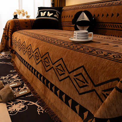 Geometric Tribal Chenille Sofa Cover – Chic Protection for Cozy Living Spaces 0