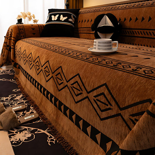 Geometric Tribal Chenille Sofa Cover – Chic Protection for Cozy Living Spaces 0