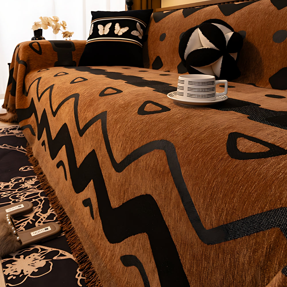 Geometric Tribal Chenille Sofa Cover – Chic Protection for Cozy Living Spaces 6