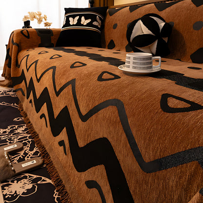 Geometric Tribal Chenille Sofa Cover – Chic Protection for Cozy Living Spaces 6