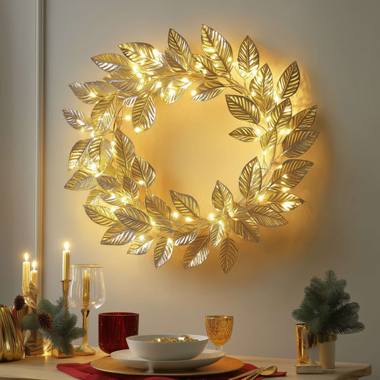 Golden Leaf Wreath – Radiant Elegance for Festive Moments 0