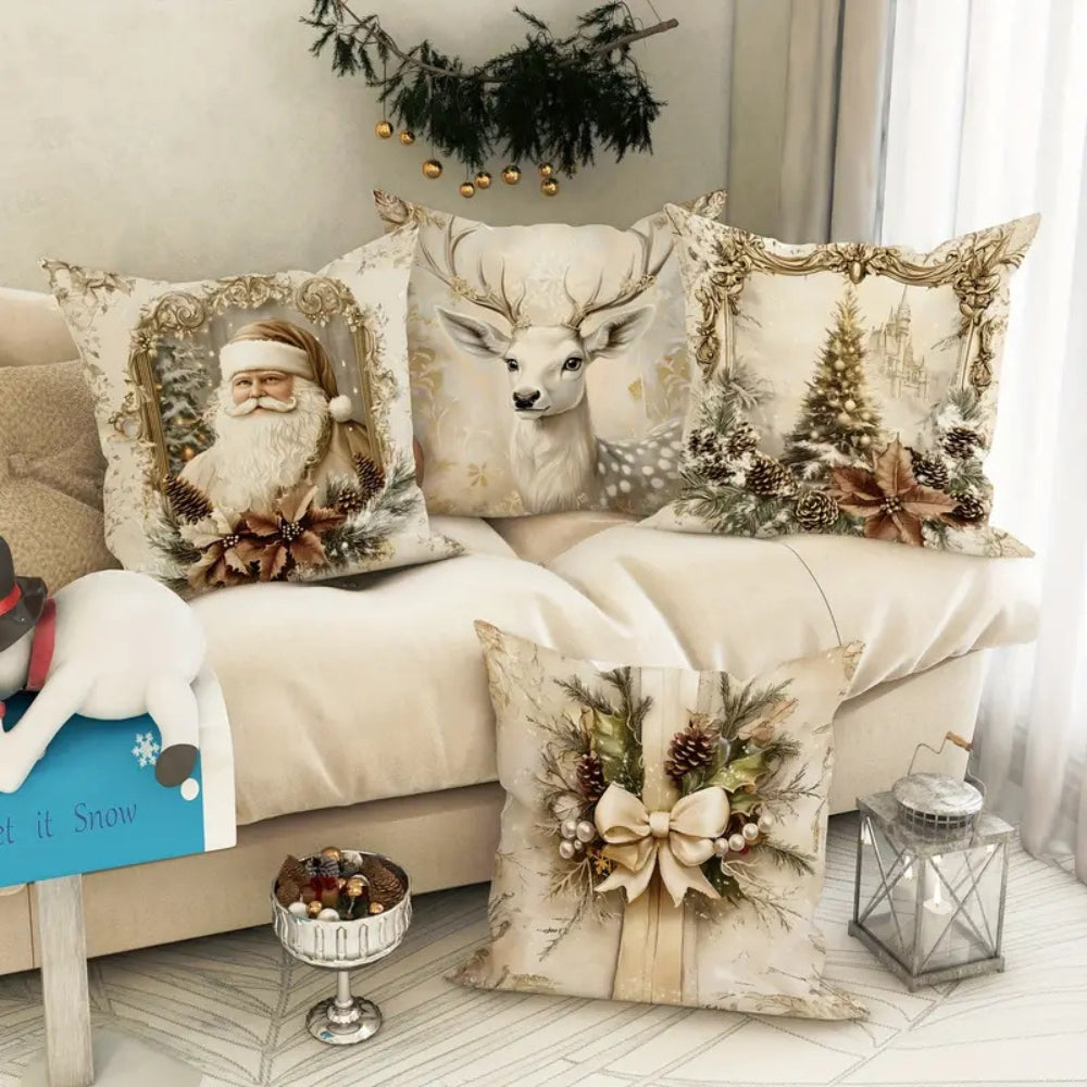 Golden Velvet Christmas Cushion Covers – Elegant Accents for Festive Charm 1