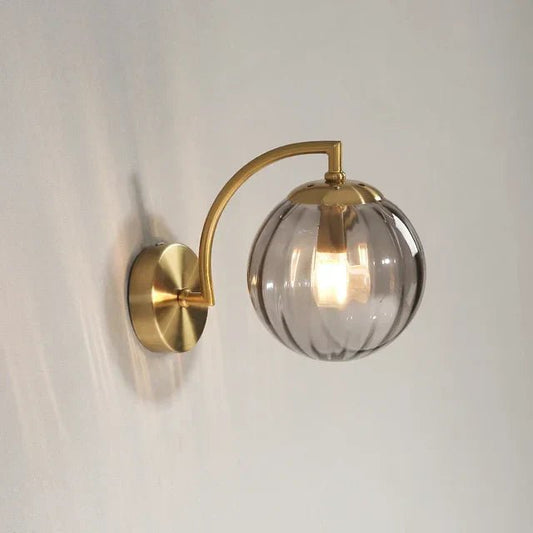 Golden Wall Lights With Ribbed Glass Ball – Elegant Design for Cozy Atmosphere 0