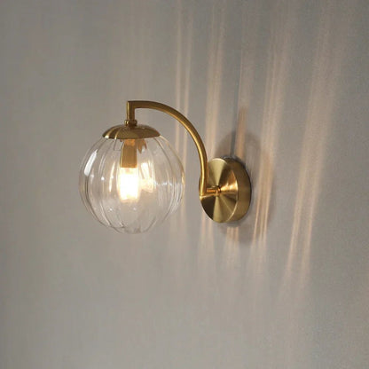 Golden Wall Lights With Ribbed Glass Ball – Elegant Design for Cozy Atmosphere 3