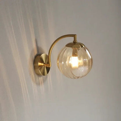 Golden Wall Lights With Ribbed Glass Ball – Elegant Design for Cozy Atmosphere 6