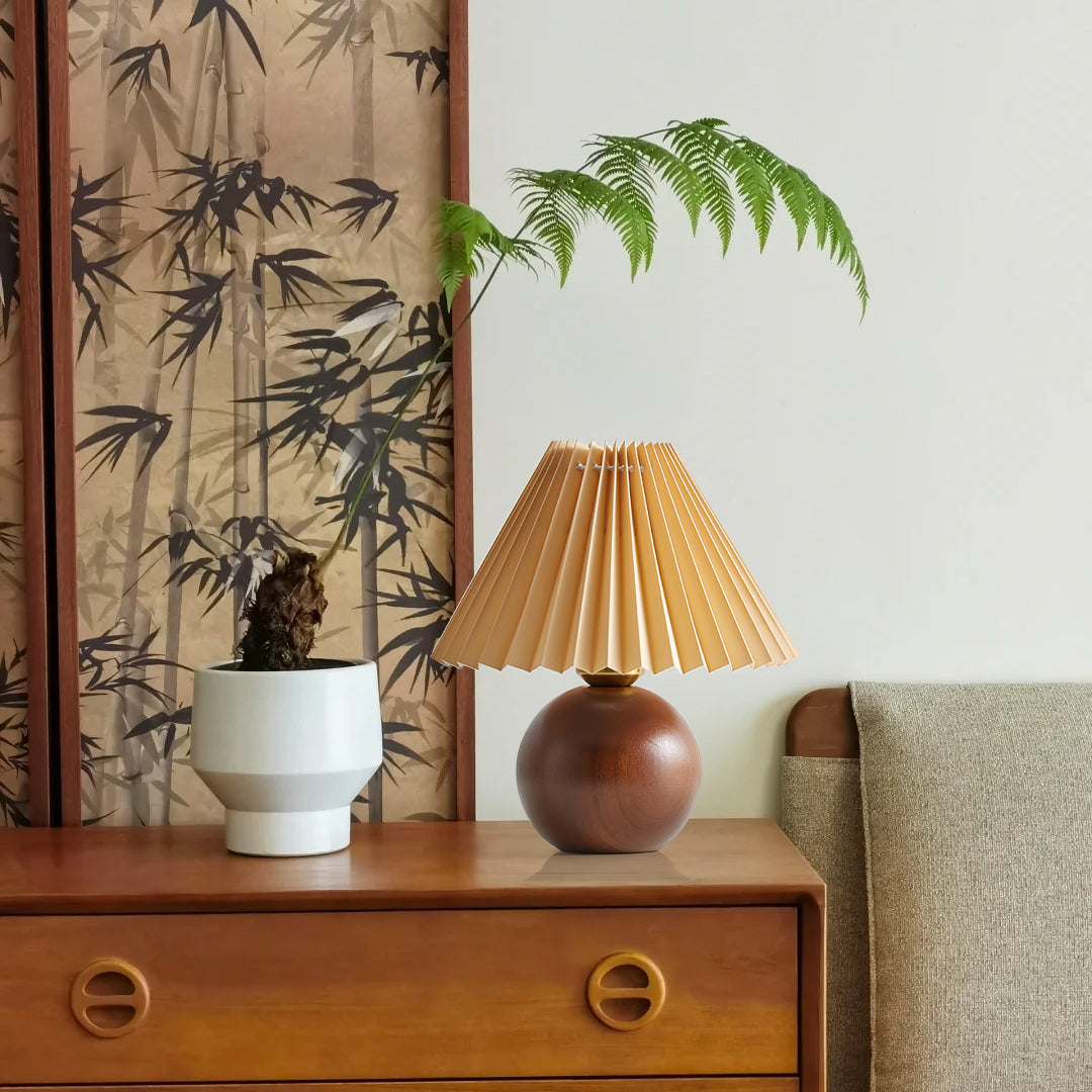 Haddie Table Lamp – Elegant Wood and Fabric Design 8