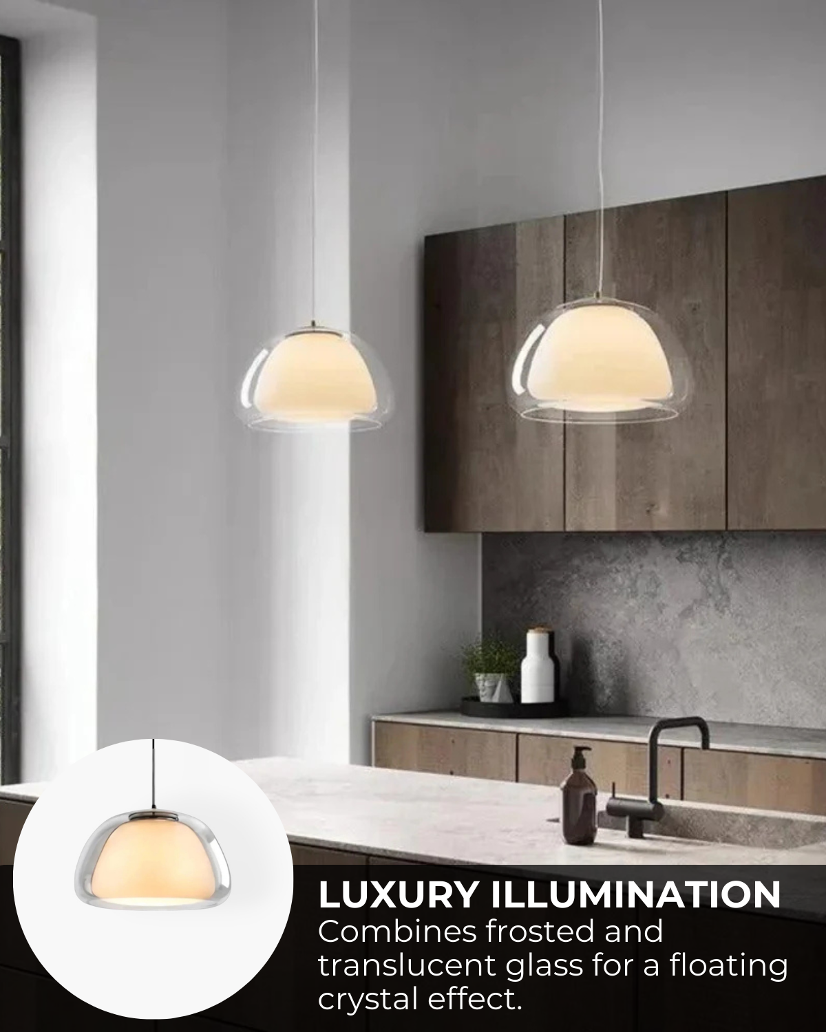 Hanging Light Glass Sphere Duo – Stylish Design with Warm Illumination 3