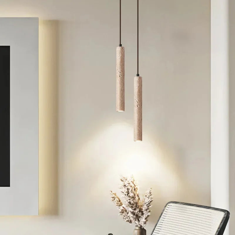 LED Cylindrical Pendant Light – Elegant Stone Style for Modern Rooms 0