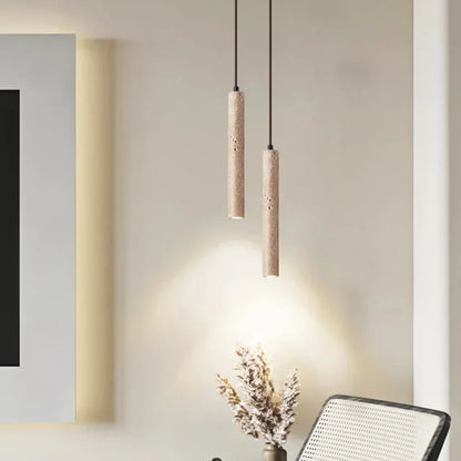 LED Cylindrical Pendant Light – Elegant Stone Style for Modern Rooms 0