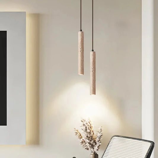 LED Cylindrical Pendant Light – Elegant Stone Style for Modern Rooms 0