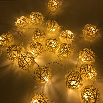 Rattan Ball Light Chain – Enchanting Decor with Warm Glow 0