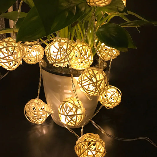Rattan Ball Light Chain – Enchanting Decor with Warm Glow 1