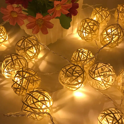 Rattan Ball Light Chain – Enchanting Decor with Warm Glow 3