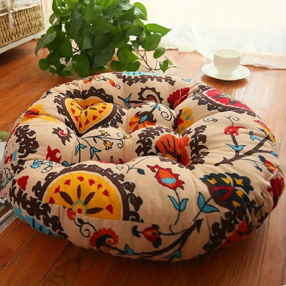 Round Boho Cushion Floral Pattern – Vibrant Comfort For Relaxation 0