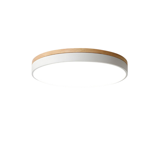 Round Flush Mount Ceiling Light – Modern Design with Warm Wooden Accent 0