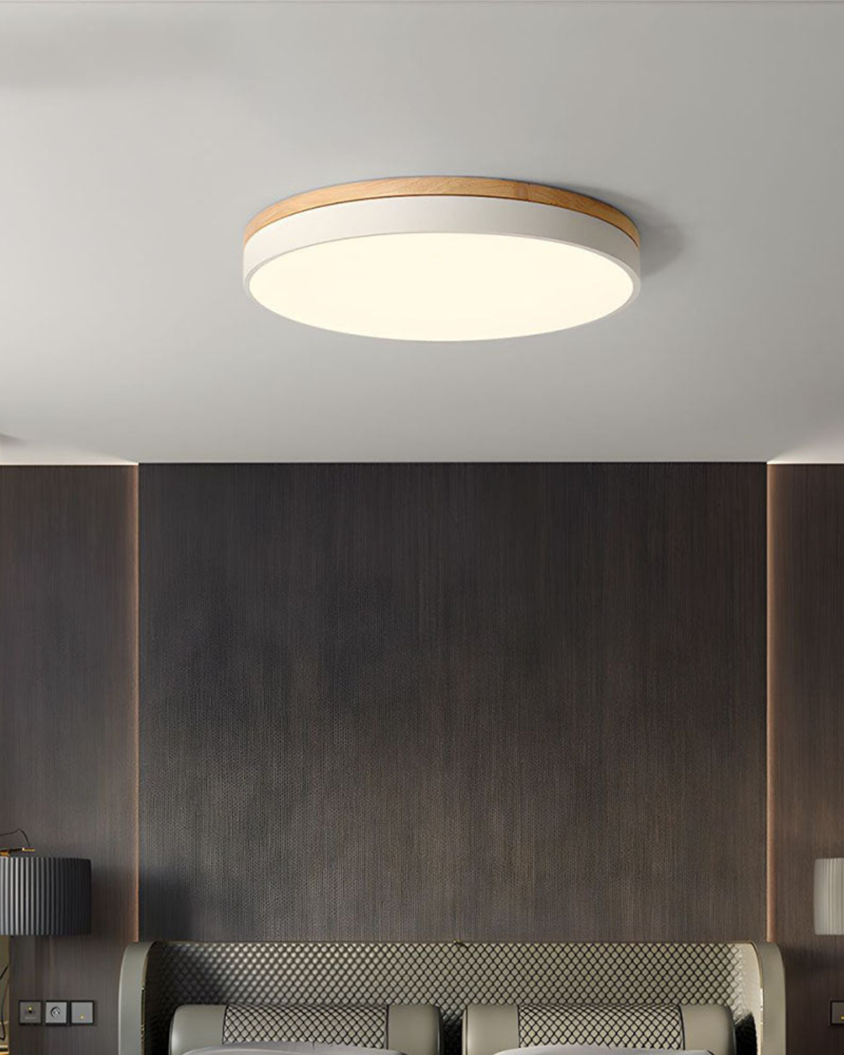 Round Flush Mount Ceiling Light – Modern Design with Warm Wooden Accent 3