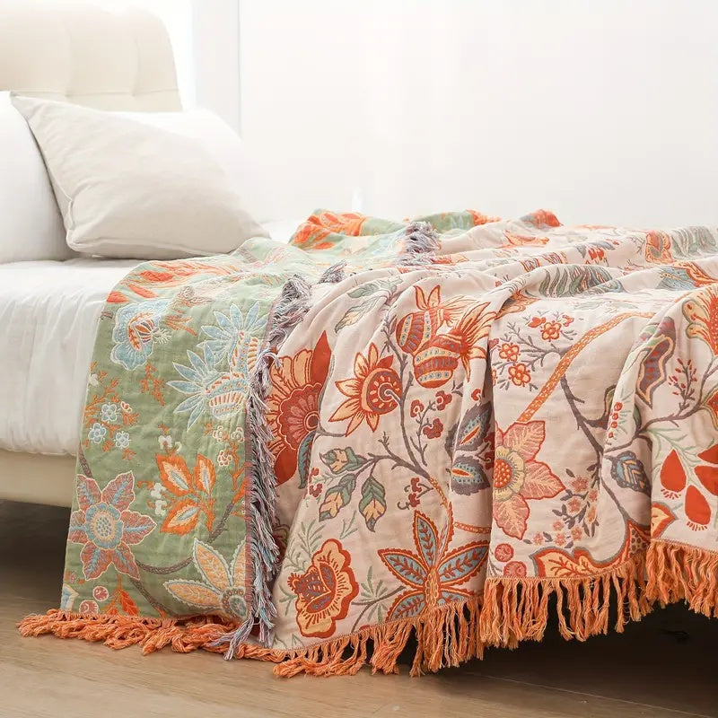 Rustic Boho Blanket 100% Cotton – Vibrant Floral Design for Cozy Spaces 0