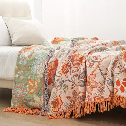 Rustic Boho Blanket 100% Cotton – Vibrant Floral Design for Cozy Spaces 0