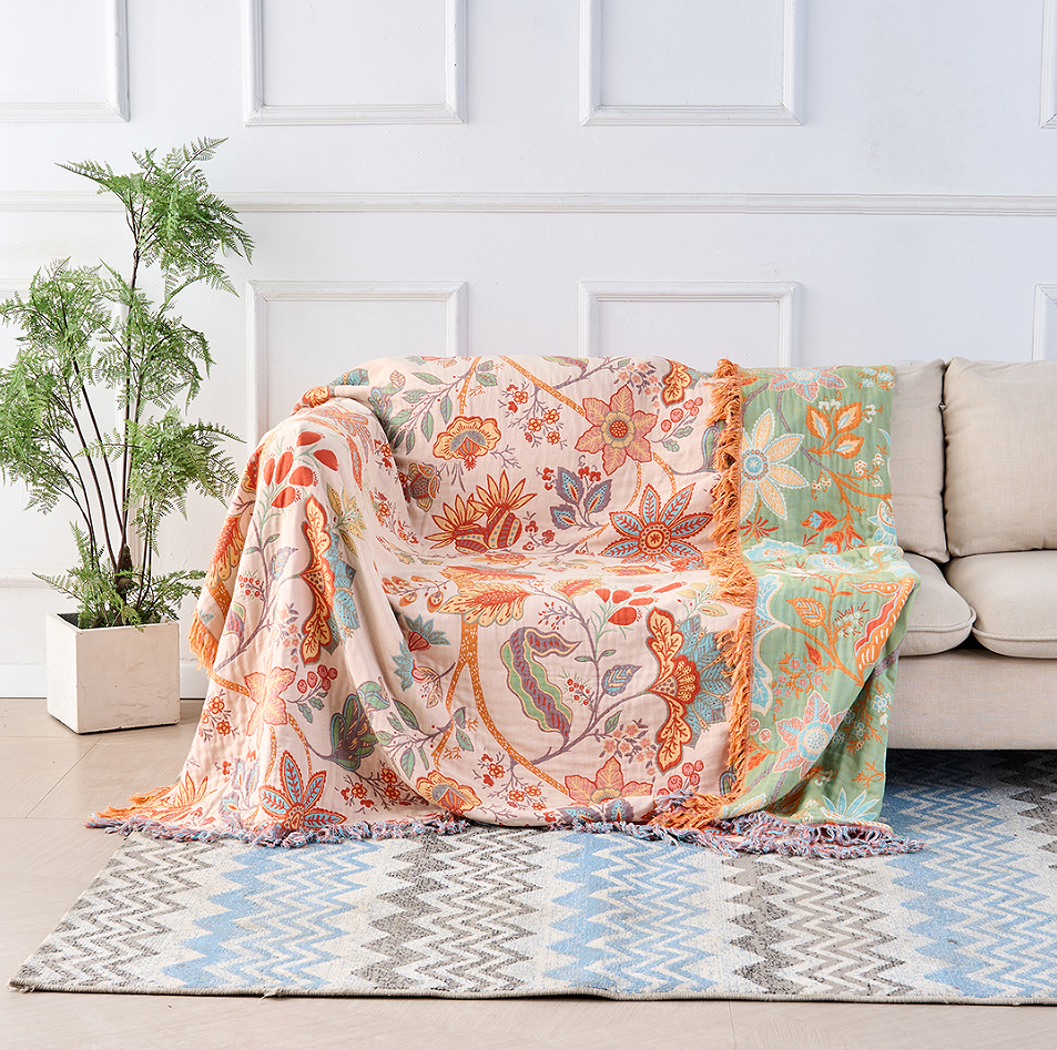 Rustic Boho Blanket 100% Cotton – Vibrant Floral Design for Cozy Spaces 1